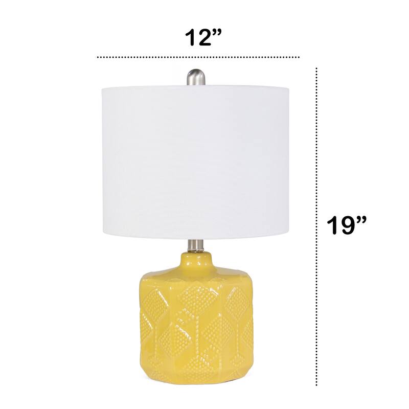 Eyelet Floral Ceramic Table Lamp with White Drum Shade - 19" - Yellow