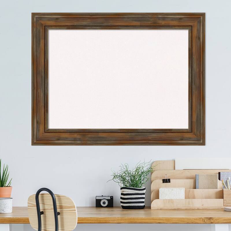 Alexandria Rustic Brown Wood Framed White Corkboard Bulletin Board, Organization Board, Pin Board