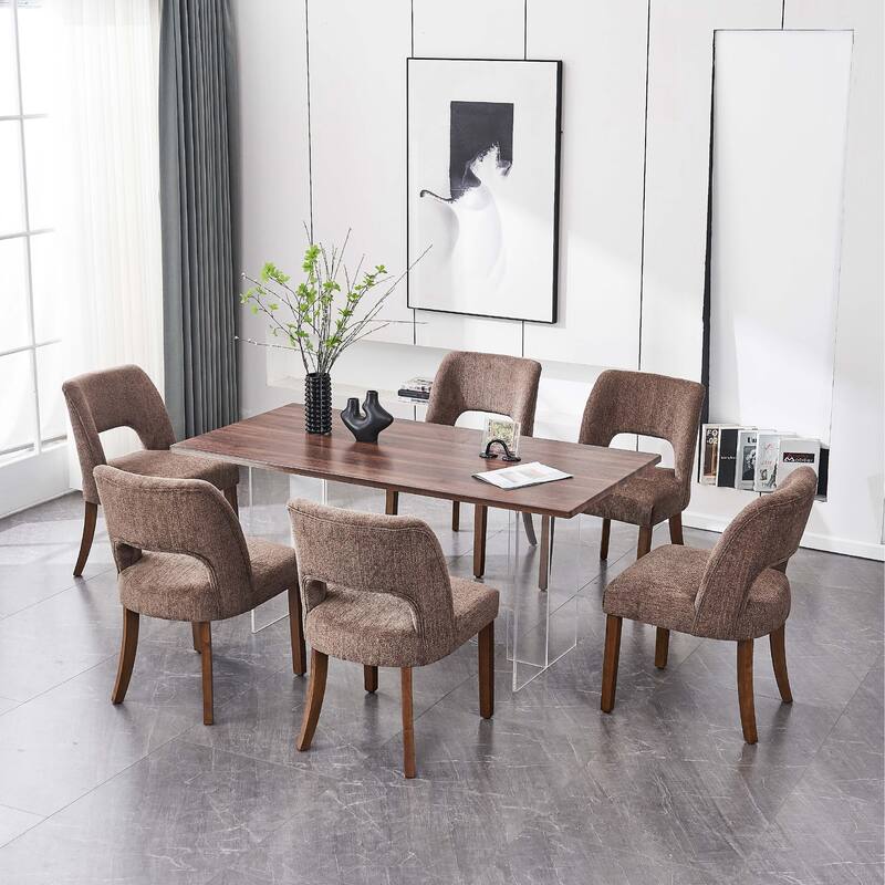 Wooden Dining Chairs Set of 2/4/6,Modern Fabric Upholstered Dining Room Chair Kitchen Chairs - Set of 6 - Brown