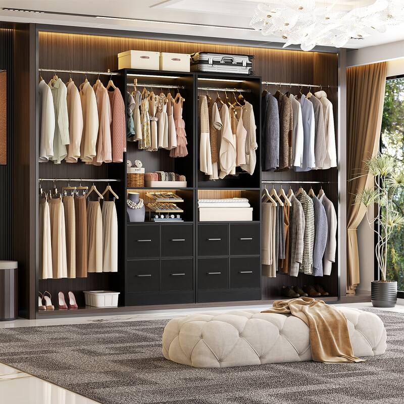 Rackcog 103'' Closet Organizer with 4 Cubes, Closet System with Fabric Drawers and 3 Hanging Rods