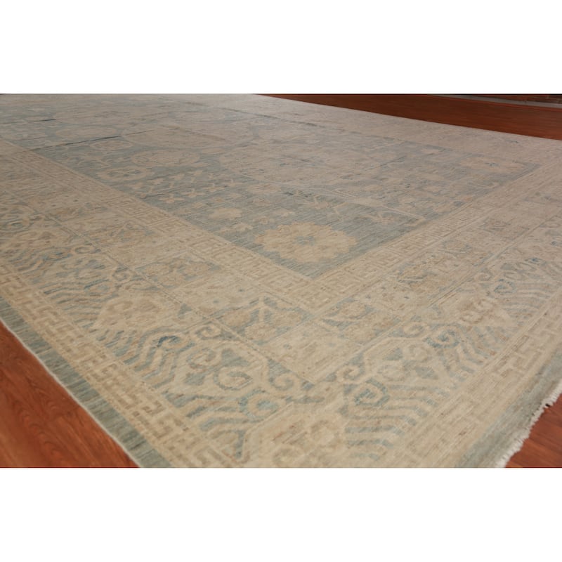 Hand Knotted Oriental 100% Wool Carpet Transitional All-Over Navy Blue & Blues Oushak Area Rug - 18' 6'' X 12' 4''