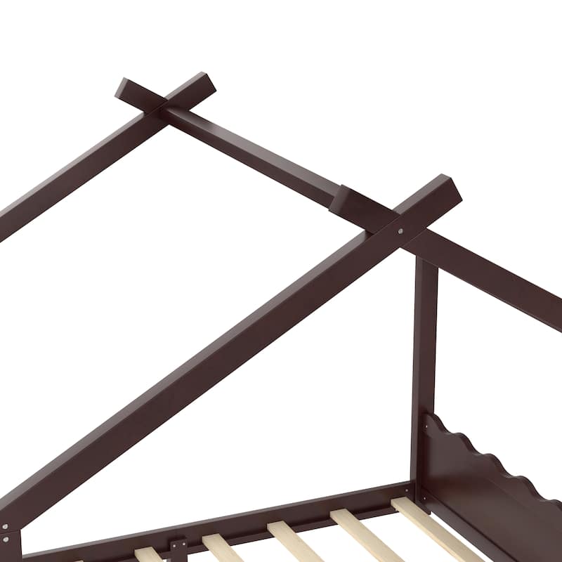 Queen/Full/Twin Solid Wood House Floor Bed, No Box Spring Needed