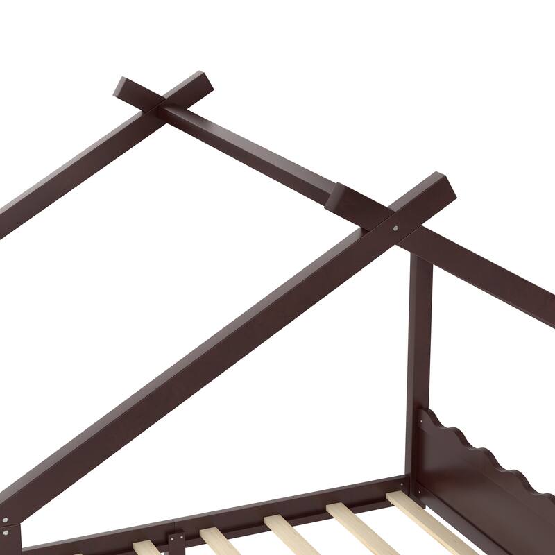 Roomfitters House Floor Bed with Support Slats, Solid Wood Open Frame Design