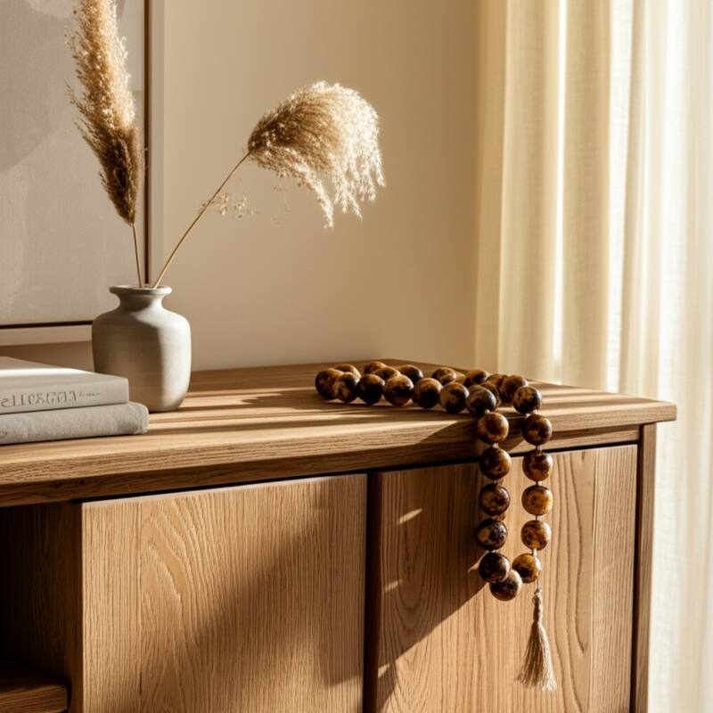 Resin Modern Decorative Beads with Jute Detailing and Textured Accents - Brown - 40" x 2.01" x 2"