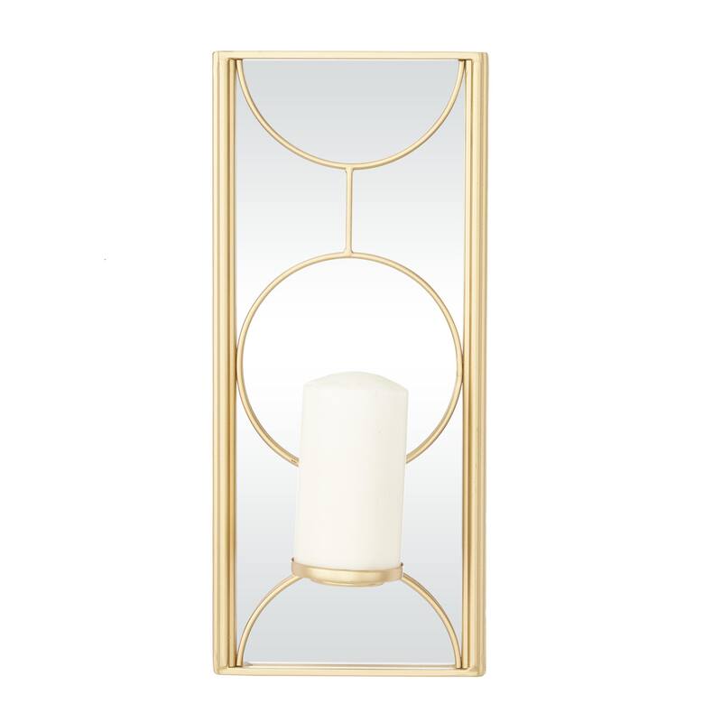 Metal Geometric Pillar Wall Sconce with Mirror Backing - Gold - CosmoLiving by Cosmopolitan