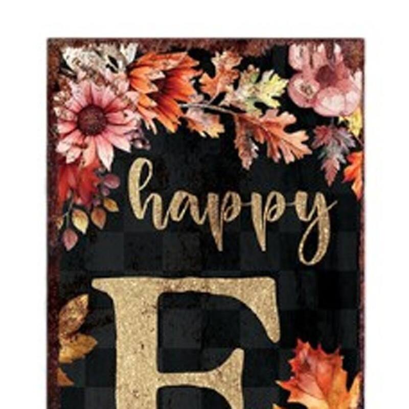 HomeRoots 36" Black And Orange Solid Wood Happy Fall Leaves Porch Sign