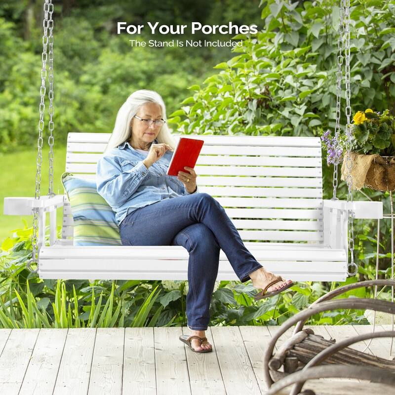 Upgraded 2-Person Wood Porch Swing with Cup Holders and Chains - N/A