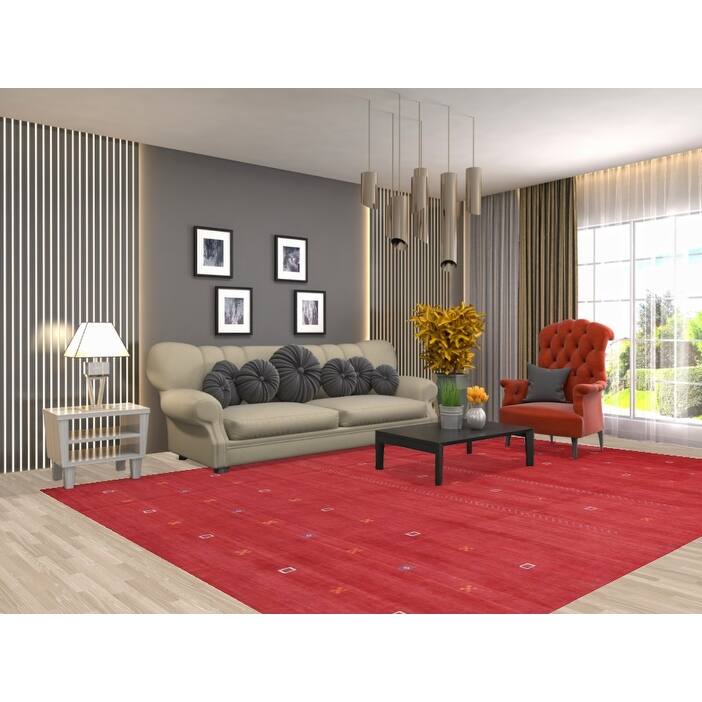 Hand Knotted Oriental 100% Wool Carpet Tribal Tribal Red Gabbeh Area Rug - 11' 4'' X 8' 2''