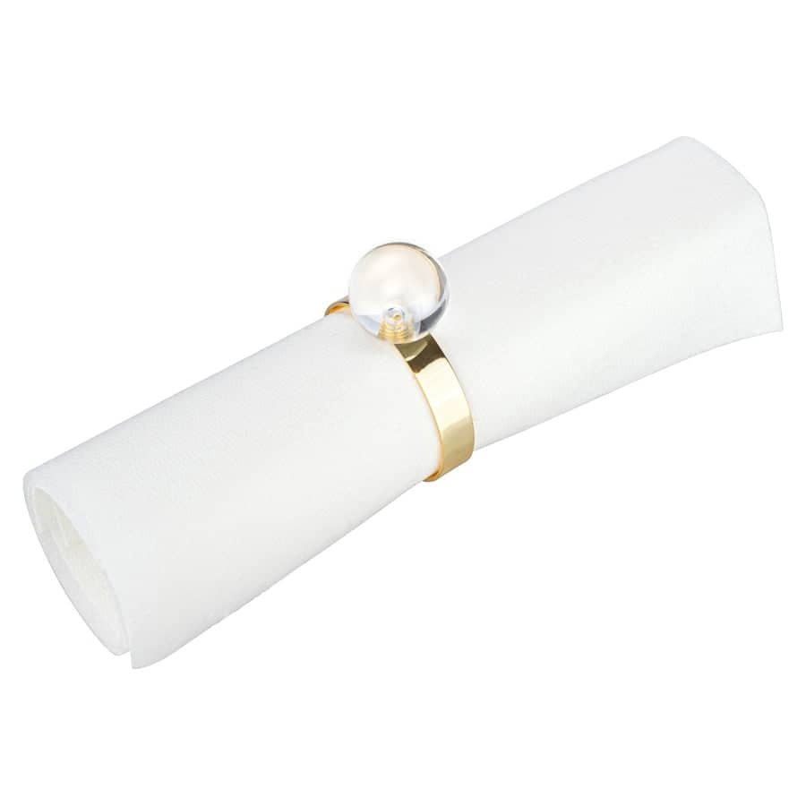 S/4 Napkin Rings Gold with Clear Ball Detail - 2"