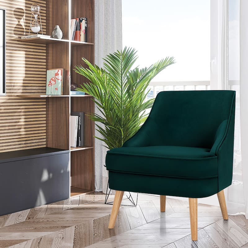 Costway Accent Chair Velvet Upholstered Single Sofa with Rubber Wood - 27'' x 25'' x 30''
