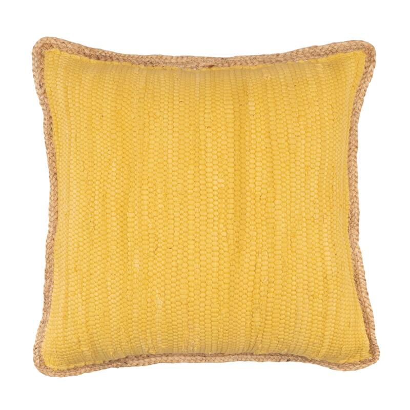 Handwoven Flanged Bordered Square Throw Pillow Cover - 20" - Yellow and Brown