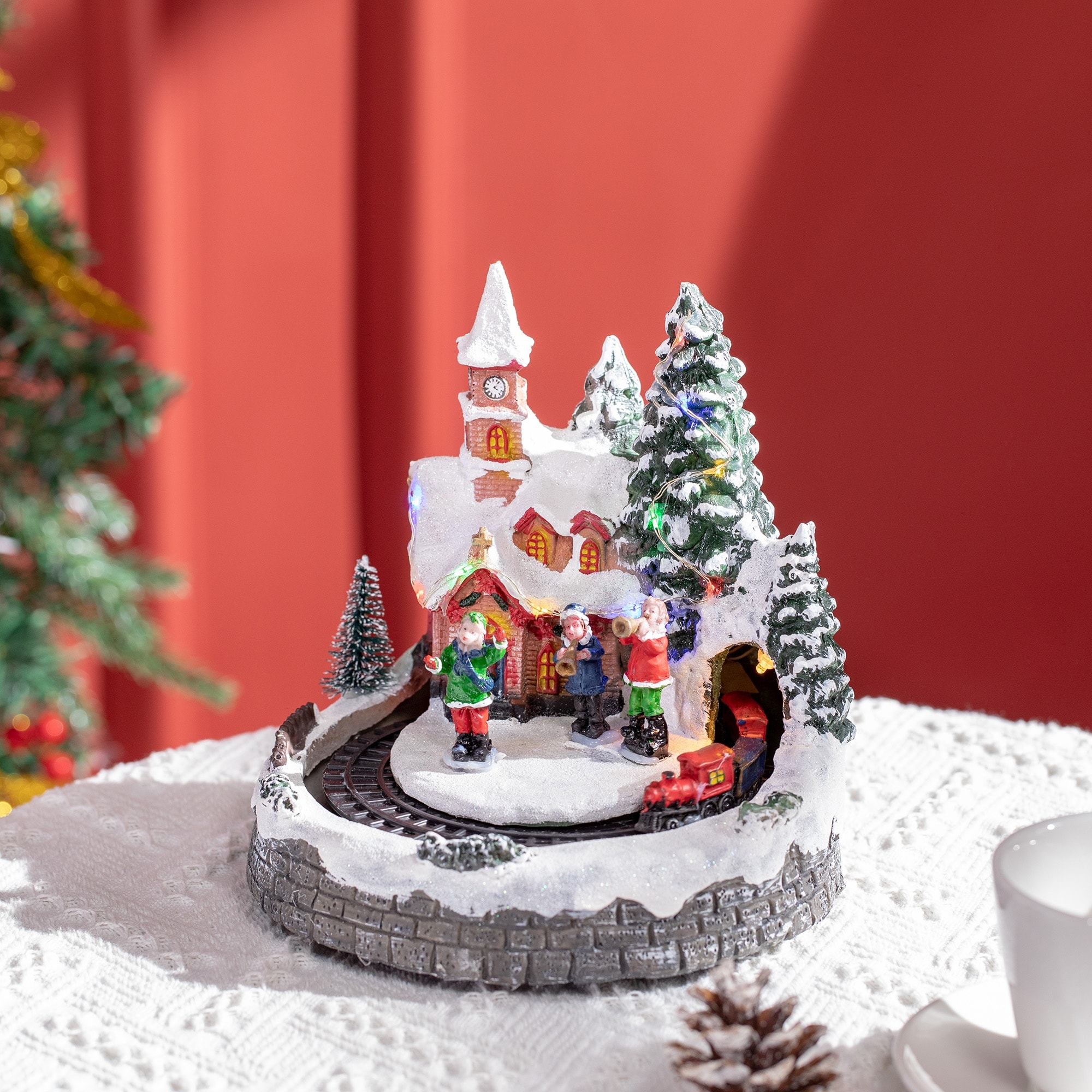 HOMCOM Animated Christmas Village Scene, Pre-Lit Musical Holiday Decoration  with LED Lights, Rotating Train Bed Bath  Beyond 36629302