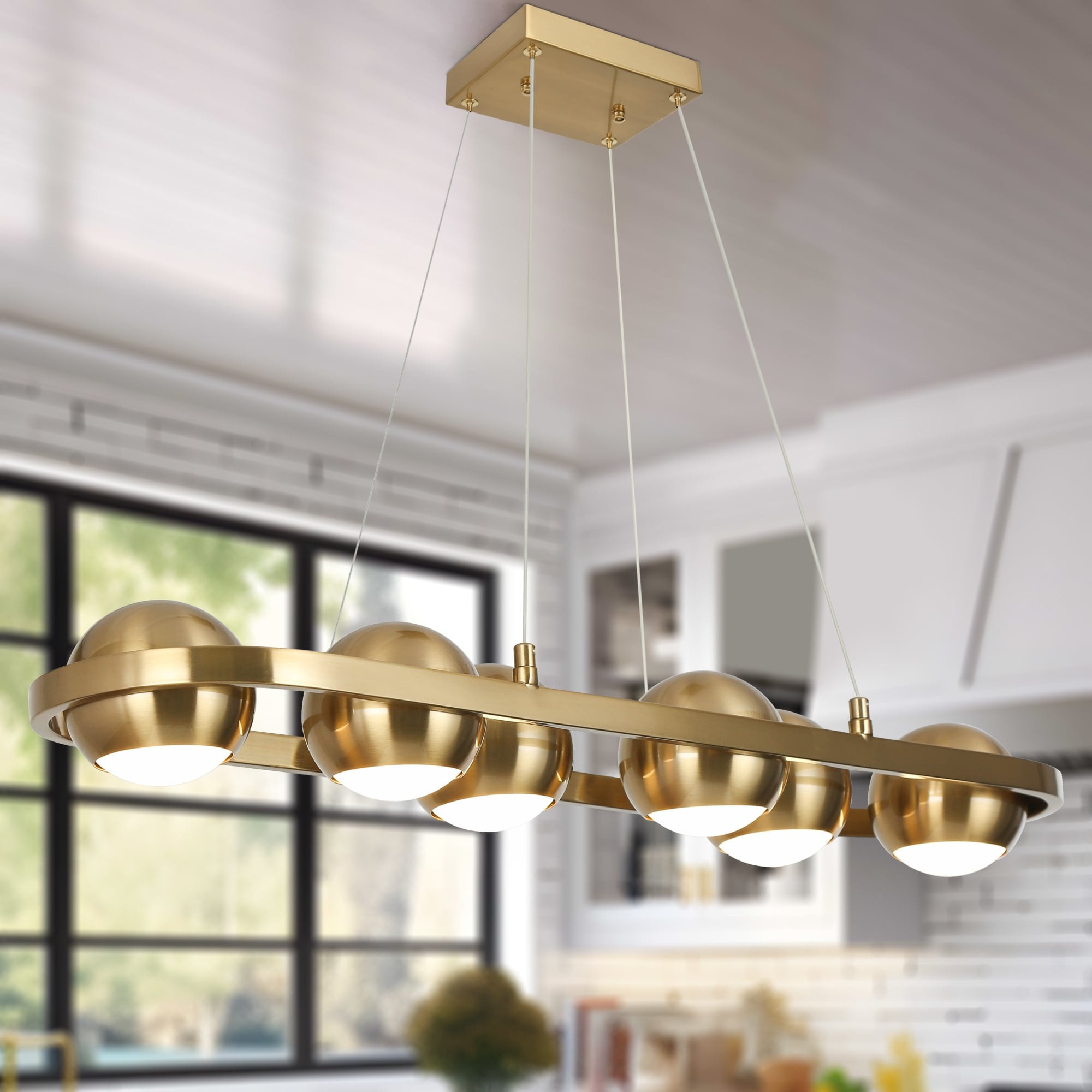 Modern 6-Light LED Gold Chandelier Linear Island Lights for Dining Room - 29.5" L x 4" H