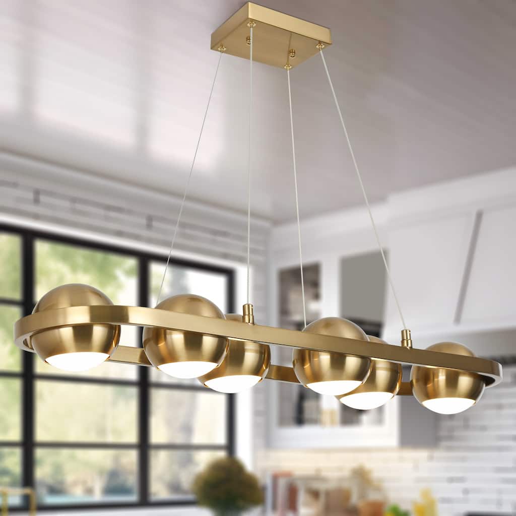 Modern 6-Light LED Gold Chandelier Linear Island Lights for Dining Room - 29.5" L x 4" H