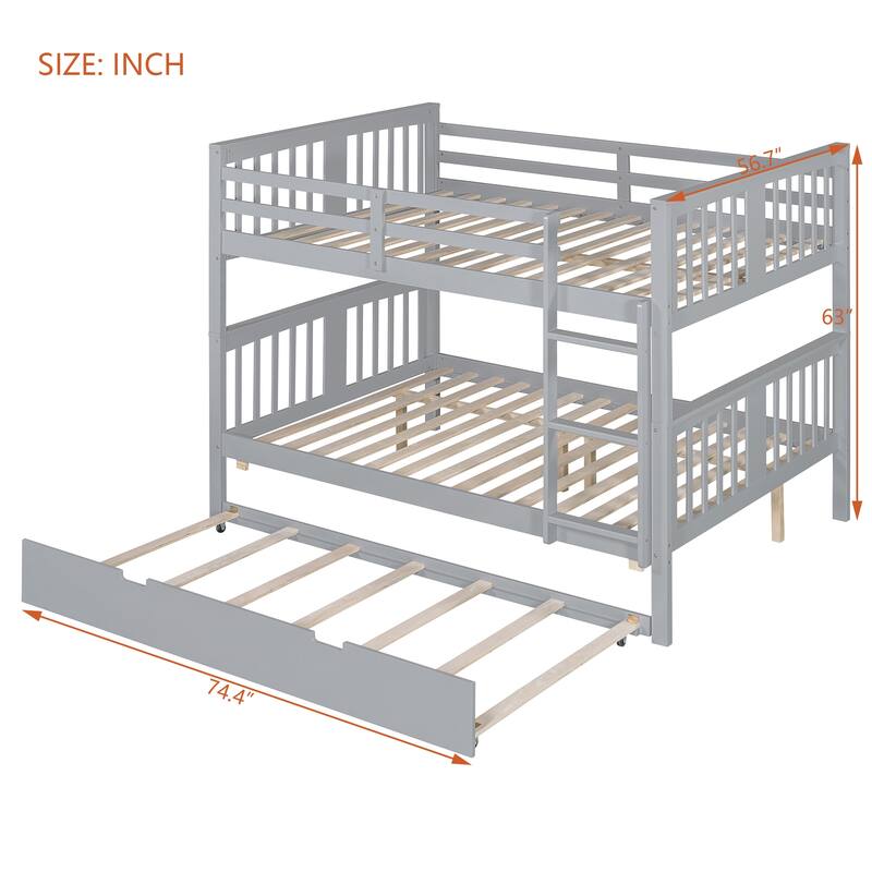 Full over Full Bunk Bed with Twin Size Trundle and Ladder