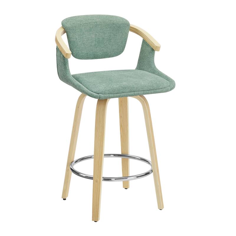 Art Leon Poplar Wood and Upholstered Swivel Barstool - Green Fabric