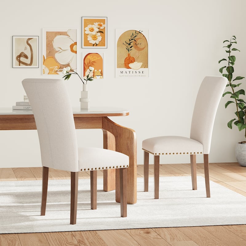 Upholstered Parsons Dining Chairs Set of 2/4/6, Fabric Dining Room Kitchen Side Chair with Nailhead Trim and Wood Legs
