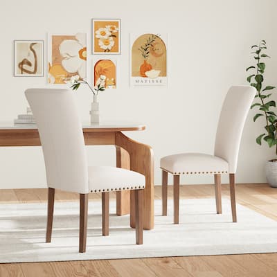 Upholstered Parsons Dining Chairs Set of 2/4/6, Fabric Dining Room Kitchen Side Chair with Nailhead Trim and Wood Legs