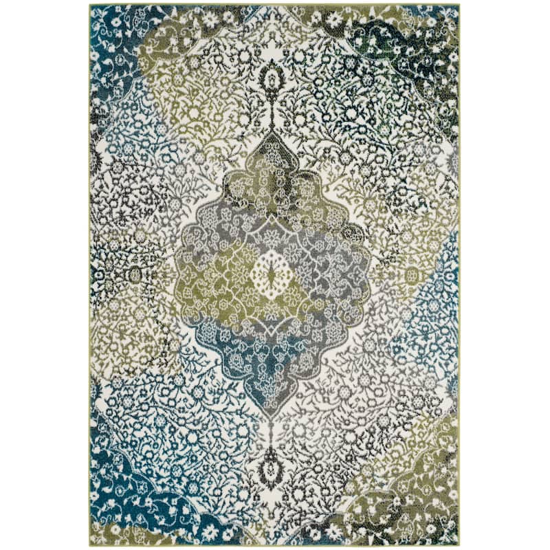 SAFAVIEH Watercolor Sierra Modern Abstract Medallion Rug - 5'3" x 7'6" - Ivory/Peacock Blue