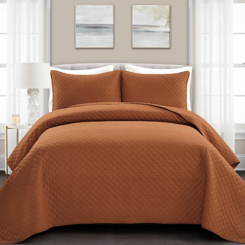 Copper Grove Balm Diamond Oversized Cotton 3-piece Quilt Set - Rust - King