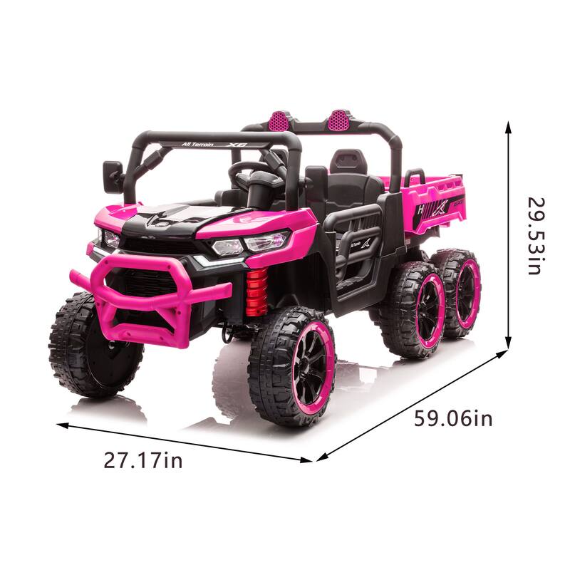 24V 2-Seater Kids Ride On 6-Wheel Dump Truck with Remote Control, 4WD, Suspension, Bluetooth Music, USB & Shovel Toy