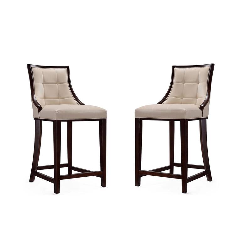 Manhattan Comfort Fifth Ave Dark Walnut Counter Height Bar Stool (Set of 2) - Cream