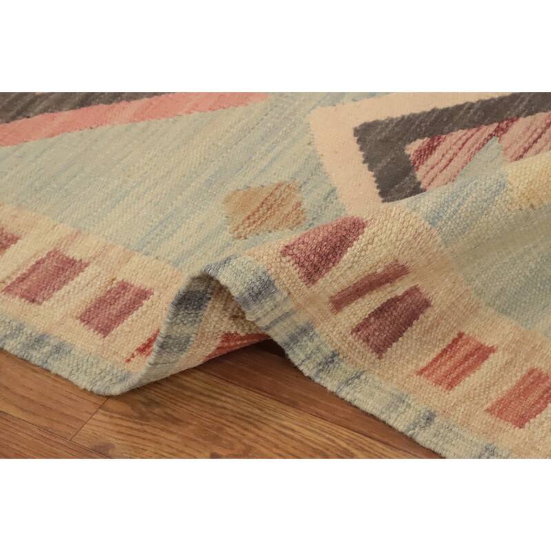 Hand Woven Oriental 100% Wool Carpet Southwestern Tribal Navy Blue & Blues Kilim Area Rug - 4' 0'' X 2' 0''