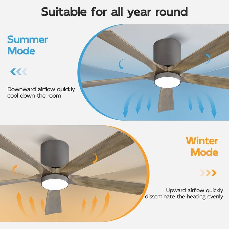 WINGBO 52" Solid Wood DC Motor Integrated LED Hugger Ceiling Fan with Remote