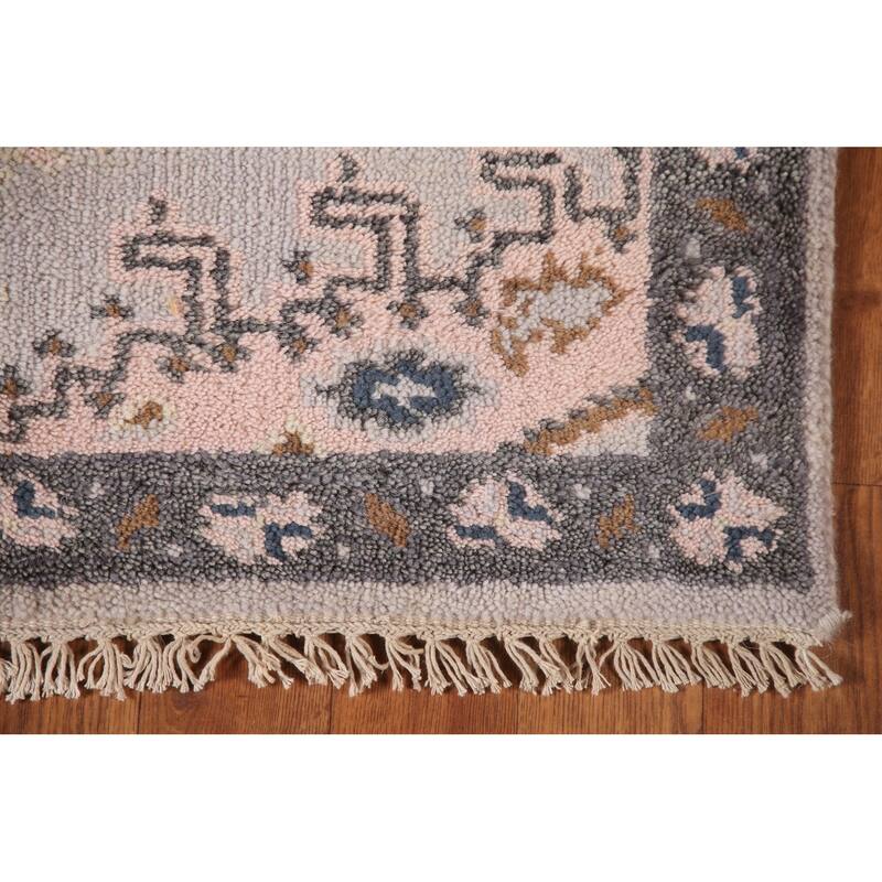 Geometric Kazak Runner Rug Hand-Knotted Grey Wool Carpet - 2'7"x 9'10"