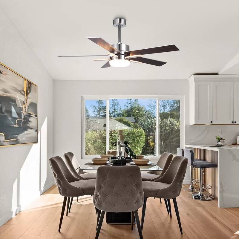 52-Inch Chrome Modern Integrated LED Ceiling Fan with 5 Acrylic Bars and Remote
