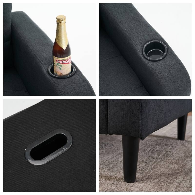 Upholstered Armchair and Storage Ottoman Set with Cup Holders