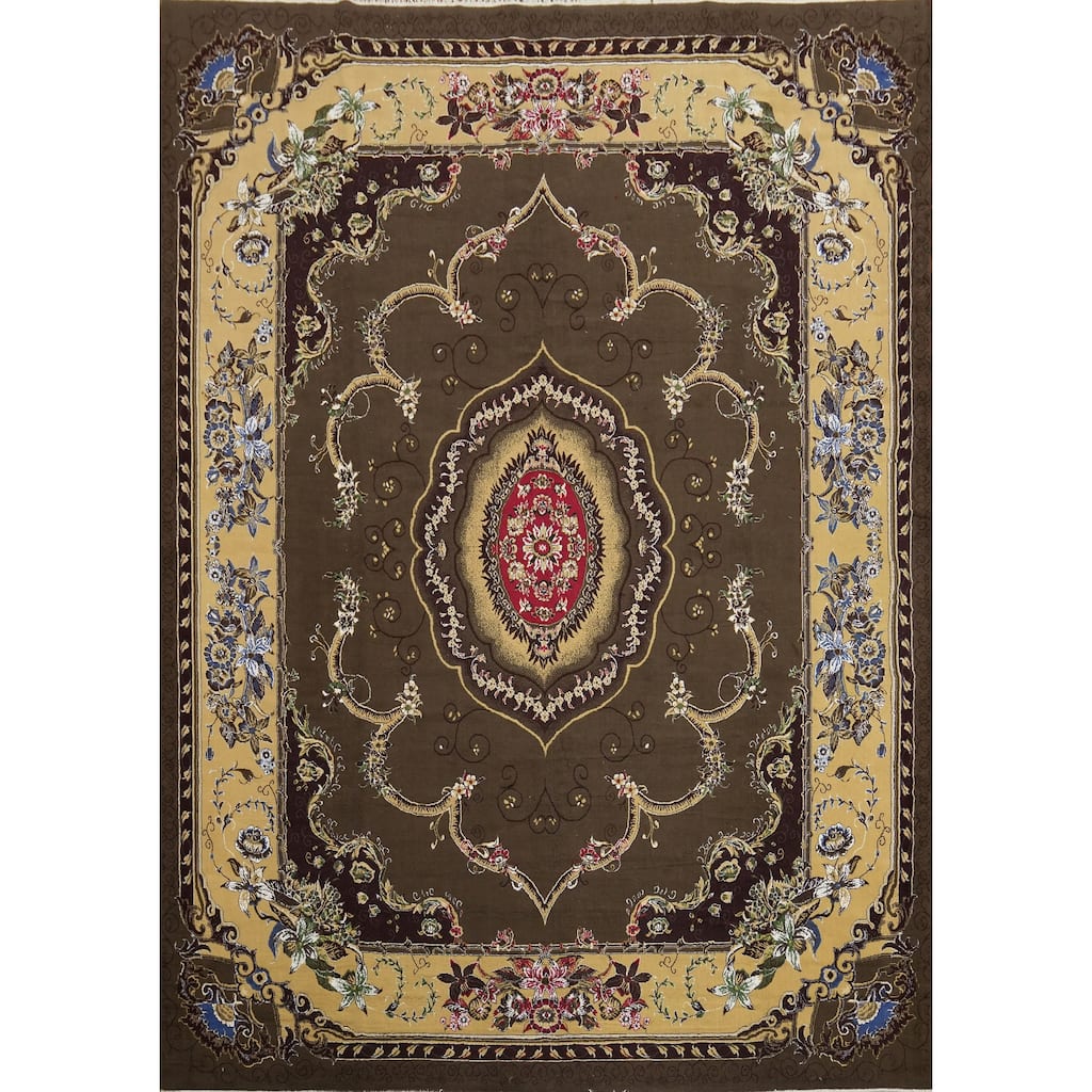 Victorian Style Green Aubusson Turkish Area Rug Machine-Made Carpet - 9'9" x 12'11"