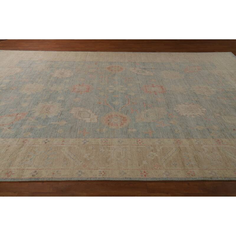 Hand Knotted Oriental 100% Wool Carpet Transitional All-Over Navy Blue & Blues Oushak Area Rug - 12' 5'' X 8' 8''