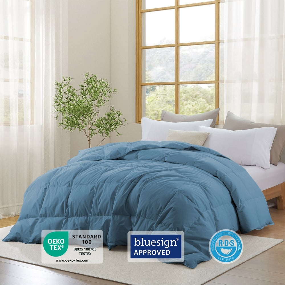 Medium Warmth 300TC Organic Cotton Down Comforter - 100% Natural, Chemical-Free, All Season Duvet Insert