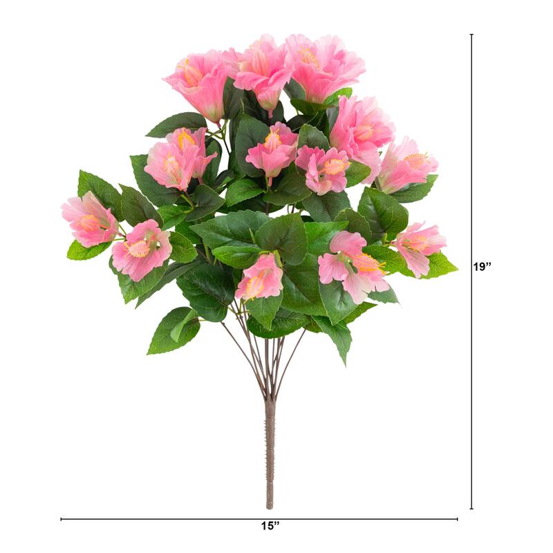 19-in UV Resistant Artificial Hibiscus Bush - Set of 3