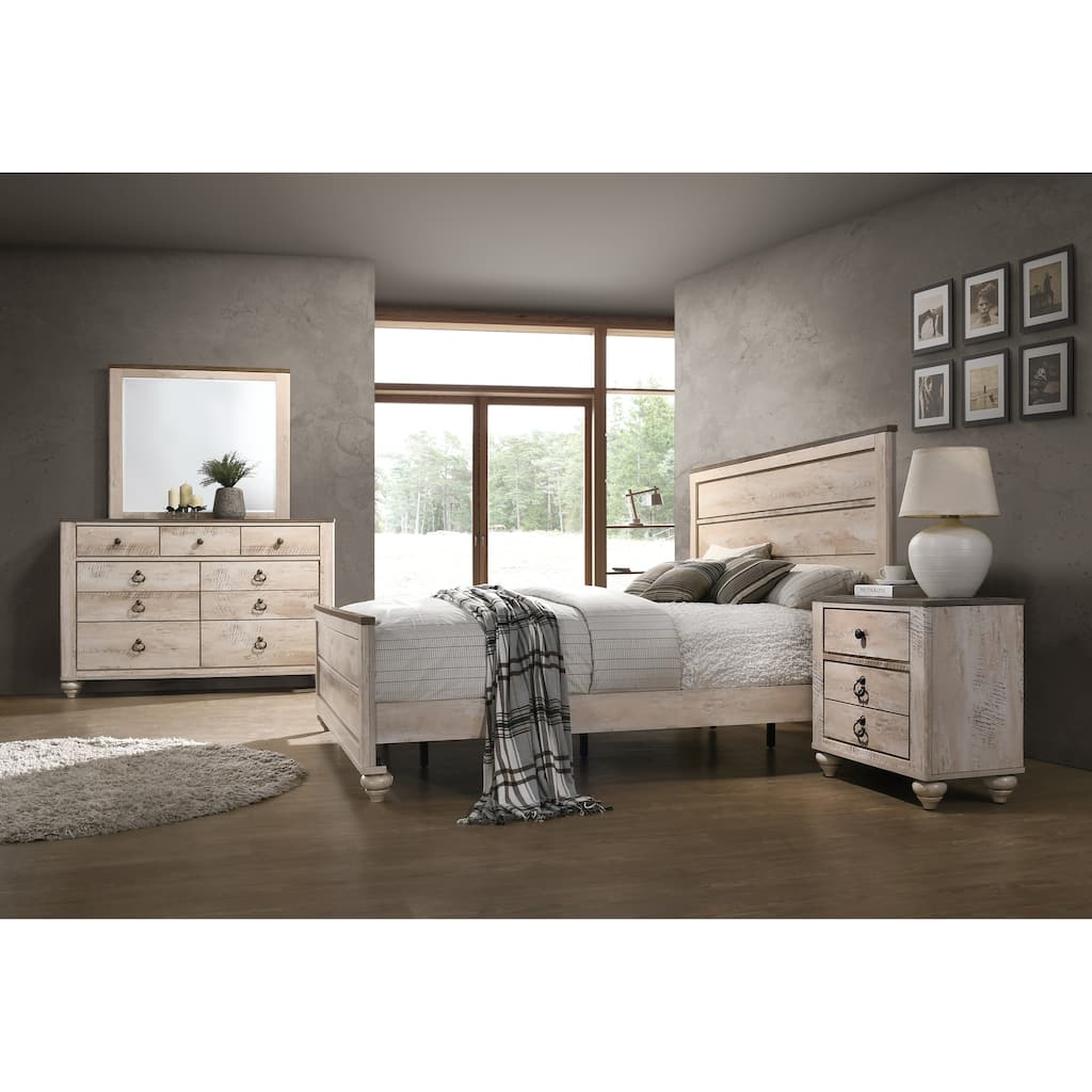 Imerland Contemporary White Wash Finish 4-Piece Bedroom Set-Queen Bed, Dresser, Mirror, Nightstand