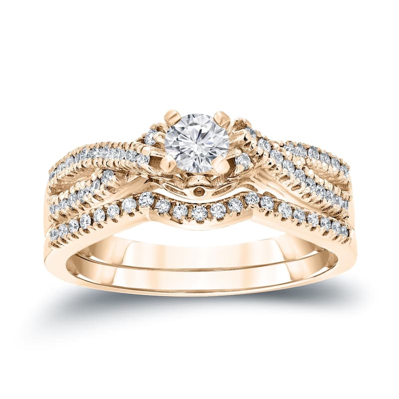 14k Gold 1/2ct TDW Braided Infinity Round Diamond Engagement Ring Set by Auriya - 4 - Yellow
