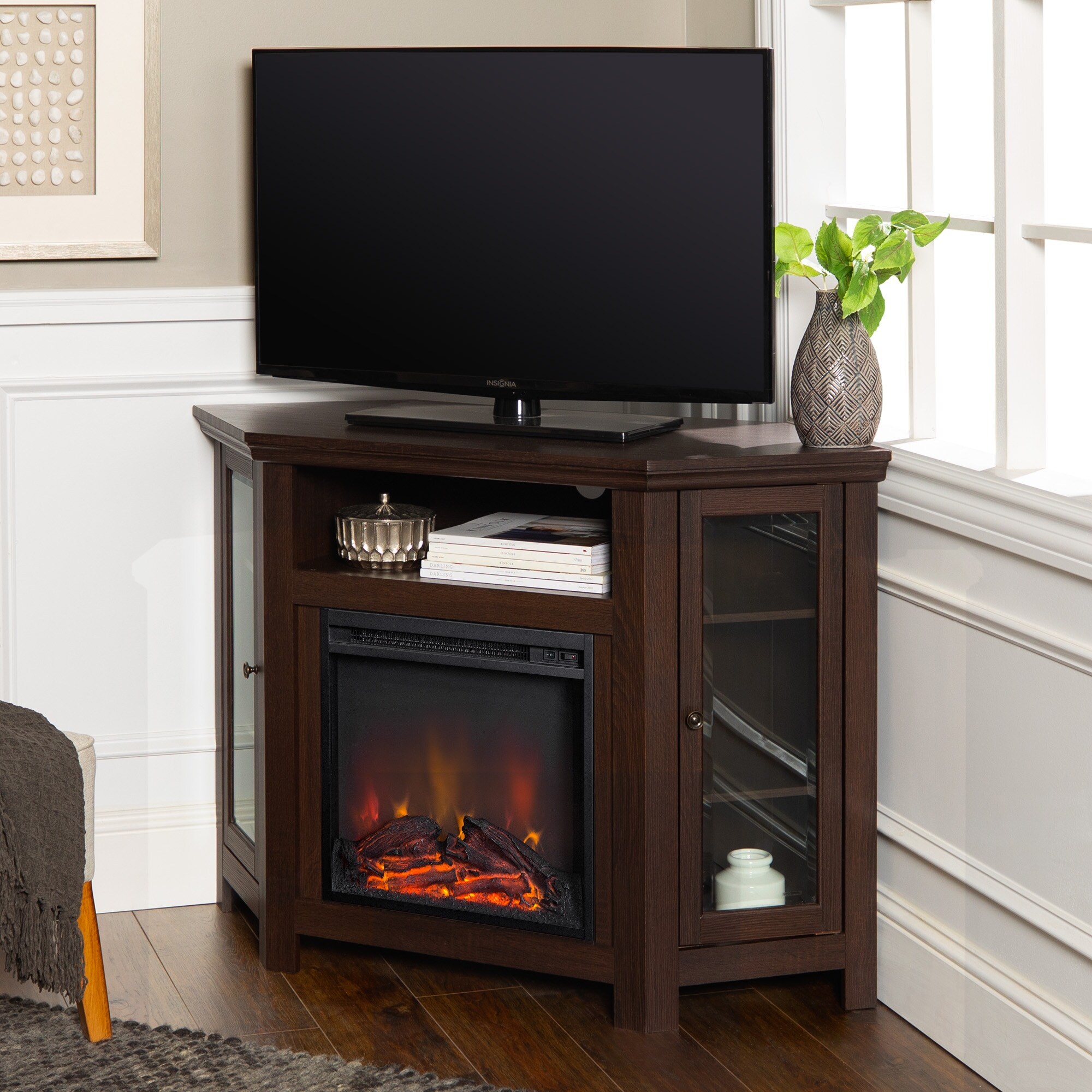Shop 48 Inch Espresso Corner Two Door Fireplace Tv Stand Console