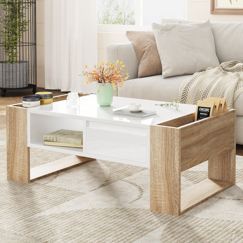 High Glossy Coffee Table with 2 Drawers