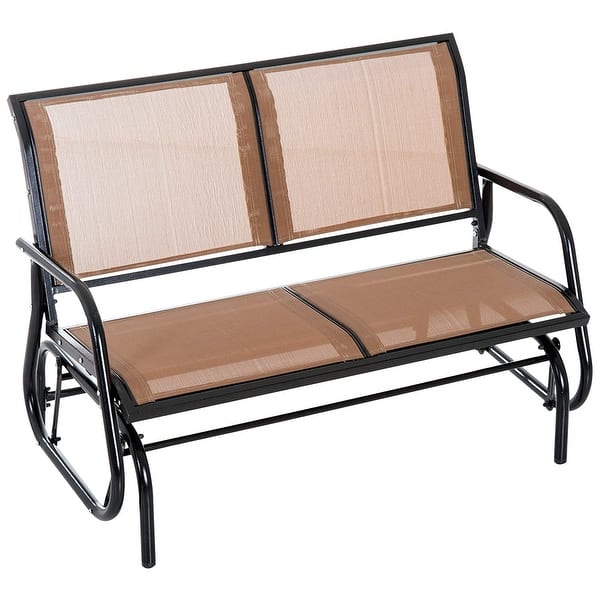 Shop Outsunny 2 Person Steel And Mesh Fabric Sling Weather Resistant Outdoor Patio Glider Double Swing Chair Brown Overstock 23056280