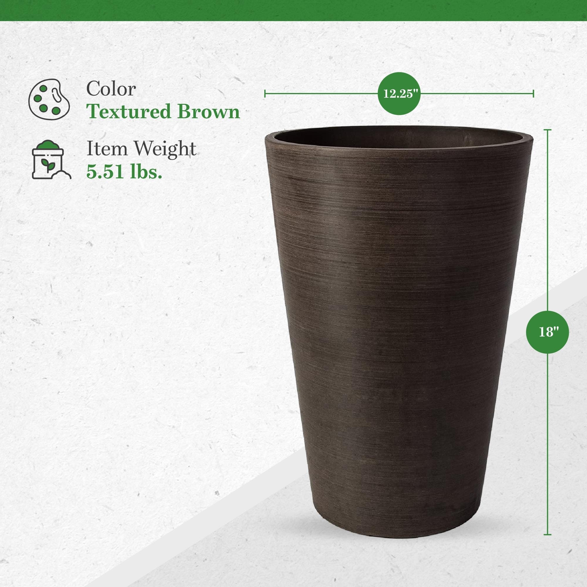 免税 Algreen Valencia Round Planter Pot， 12.25 by 18-Inch， Textured Charcoal  園芸用品