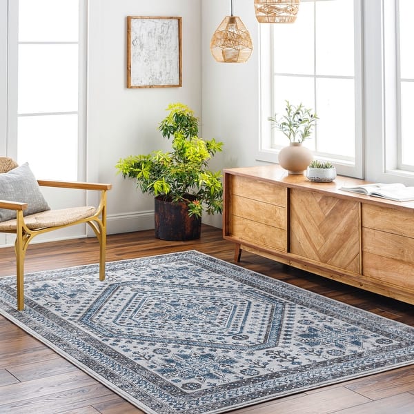 slide 2 of 7, Livabliss Marvel Traditional Medallion Area Rug 7' 10" x 10' - Blue/Grey