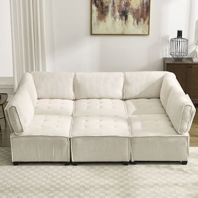 Ergonomic Lounge Modular Couch Corduroy Sectional Sofa with Deep Seat Ottoman Chaise and High-Rebound Thick Cushions