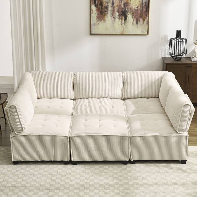 U-Shaped Modular Sectional Sofa, Oversized Corduroy Cloud Couch with Reversible Chaise, Comfy Convertible 6-Seat Corner Couch