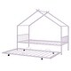 preview thumbnail 58 of 82, Twin/Full Size Metal House Bed with Twin Size Trundle, Playhouse Bed Montessori Bed House Platform Bed with Roof Frame for Kids