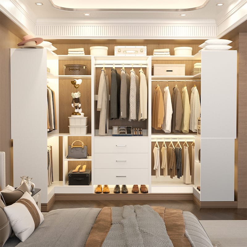 Cimly Set of 3 Closet Organizer with Drawers, U Shaped Freestanding Closet System - White