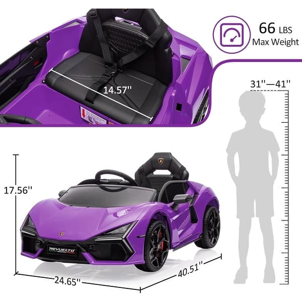 dimension image slide 2 of 7, 12V Kids Ride On Car, Licensed Lamborghini Revuelto Electric Car for Kids