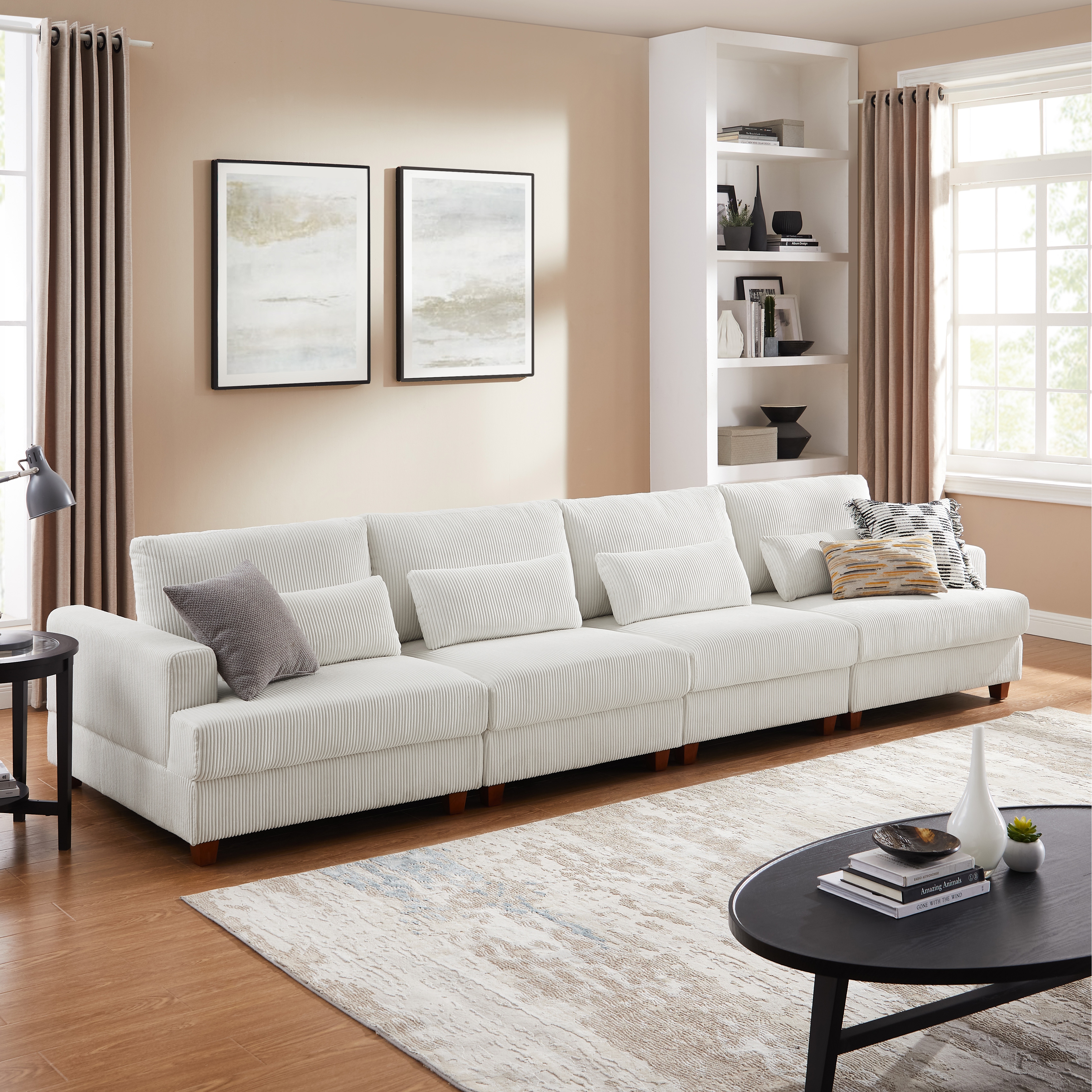147 W Modern Comfort Ajustable Back 4 Seater Sofa Cream