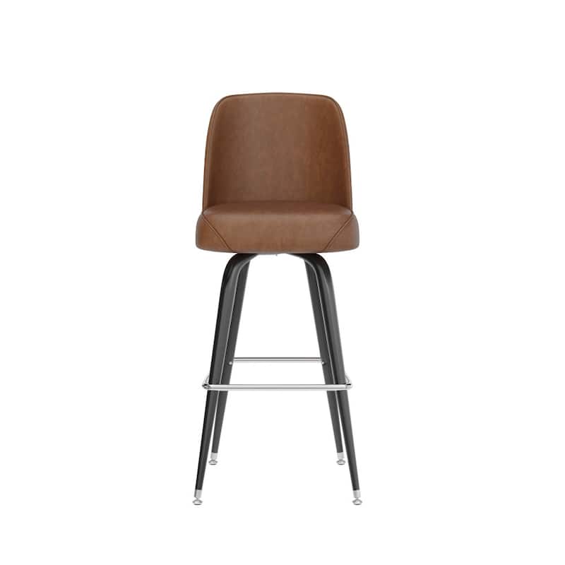 Metal Barstool with Swivel Vinyl Upholstered Bucket Seat and Footrest - 18.5"D x 18.5"W x 42.5"H