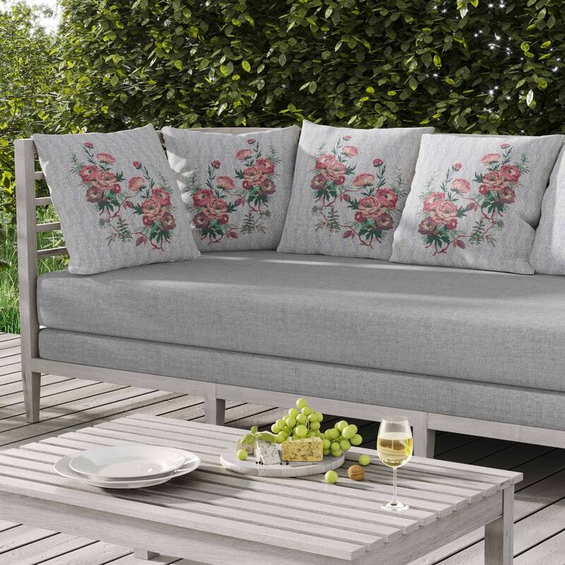 Rosemary Rosebuds Indoor/Outdoor Reversible Throw Pillow Pink and Green